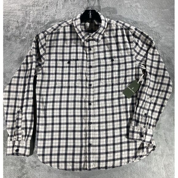 Mutual Weave Other - Mutual Weave Flannel Shirt Men's Size Large Ivory Check Plaid Long Sleeve Cotton